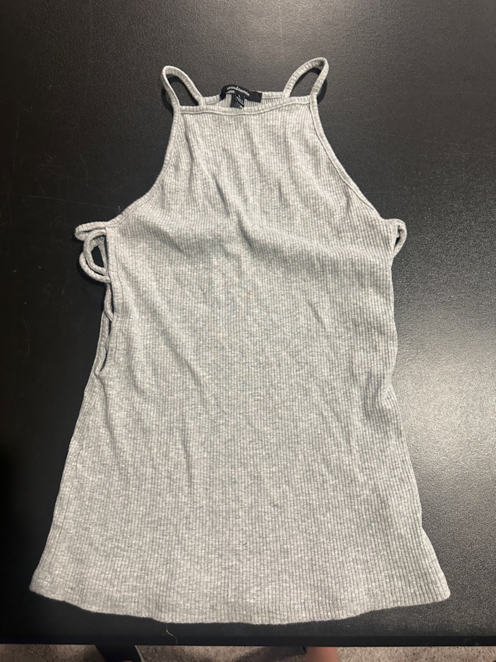 Ambiance Light Gray Ribbed Halter Tank with Side Ties